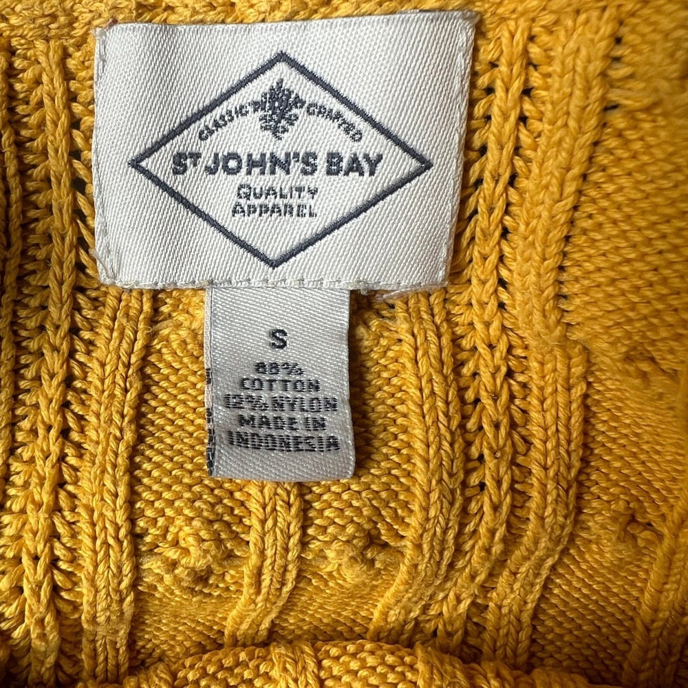 St Johns Bay Womens Mustard Yellow Cable Knit Crew Neck Sweater Size Small - Picture 8 of 9